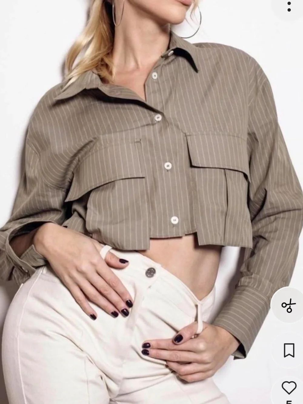 ZARA Taupe Pinstripe Cropped Shirt size medium